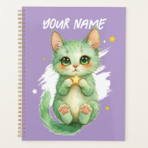 Planejador Personalizado de Gatinho Verde Fofo