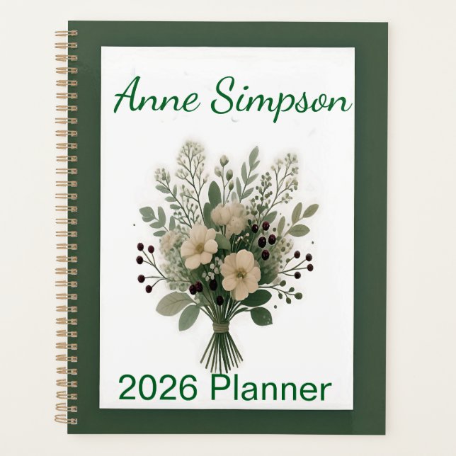 Planejador Personalizado Floral Verde e Branco (Frente)