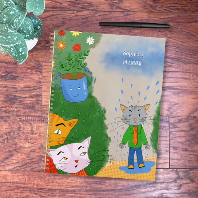 Planejador Personalizado Gato Bobo (Silly cartoon cats personalized planner (Front view) .)