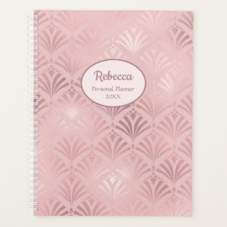 Planejador Personalizado Nome Arte Deco Glam Rosa 
