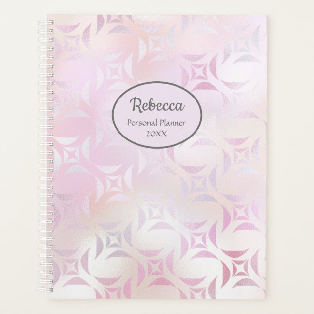 Planejador Personalizado Rosa Prata Glam Moderno (Frente)