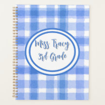 Planejador Personalizado Xadrez Azul Pastel