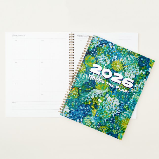 Planejador Personalizável Floral Azul e Verde Jubi (Exibição)