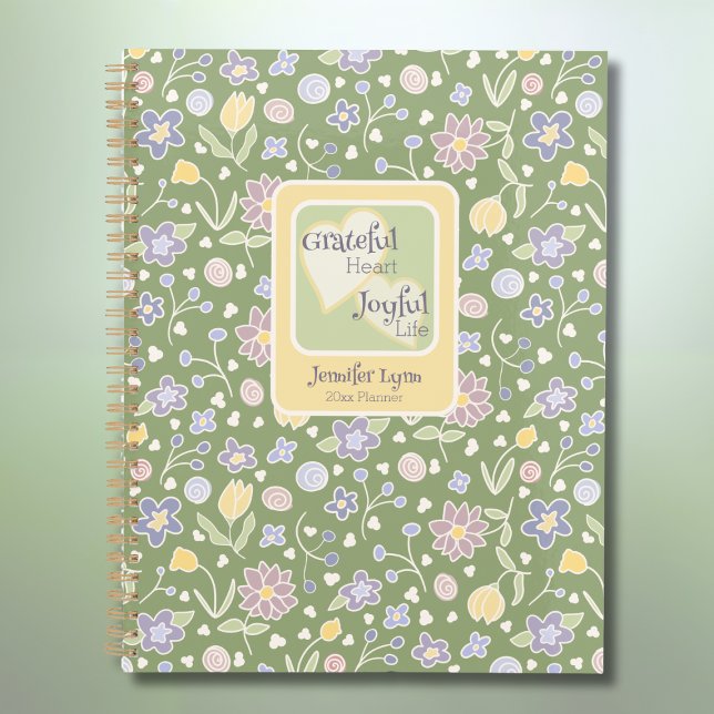 Planejador Pessoal Coração Grato Vida Alegre Perso (Grateful Heart Joyful Life Personalized Planner – Floral Green Weekly & Monthly Organizer)