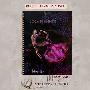 Planejador Preto com Flores Rosa e Roxo