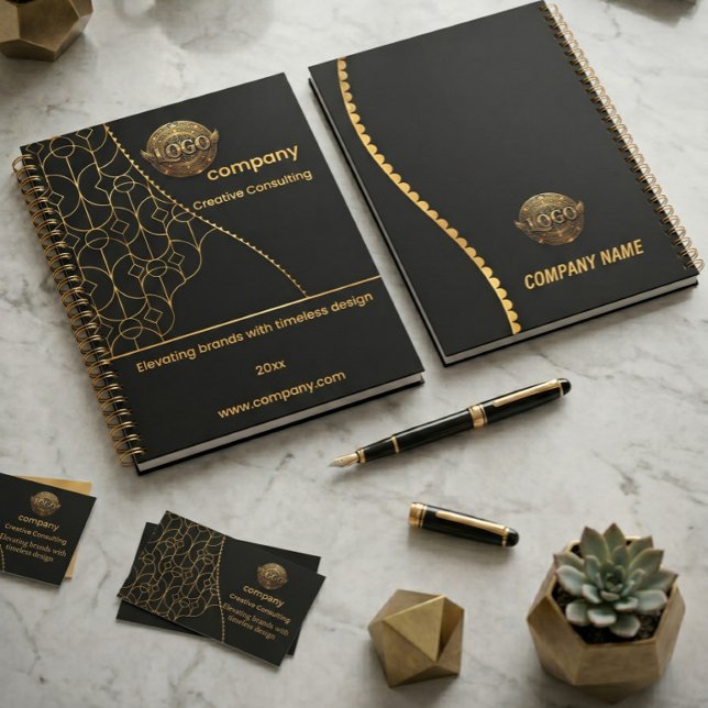 Planejador Preto e Dourado com Logotipo Personaliz (Criador carregado)