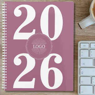 Planejador rosa branco embebido do logotipo 2026