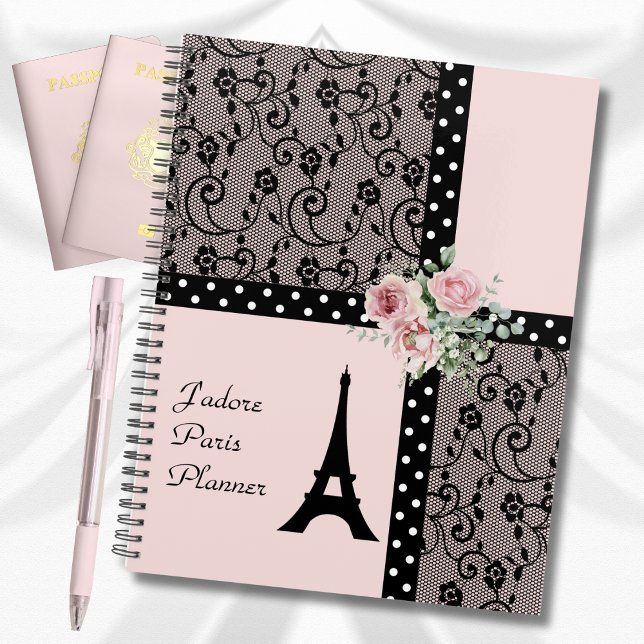 Planejador Rosa Romântico com Bolinhas Pontilhadas (Romantic Pink Polka Dot Paris France Planner)