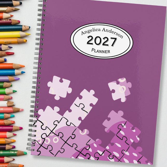 Planejador Roxo Peças de Puzzle Nome Personalizado (Criador carregado)