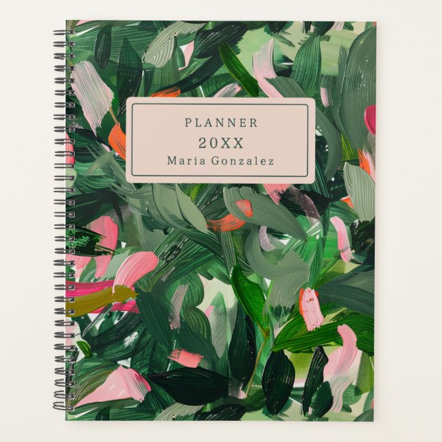 Planejador Semanal Abstrato Greenery Personalizado (Frente)