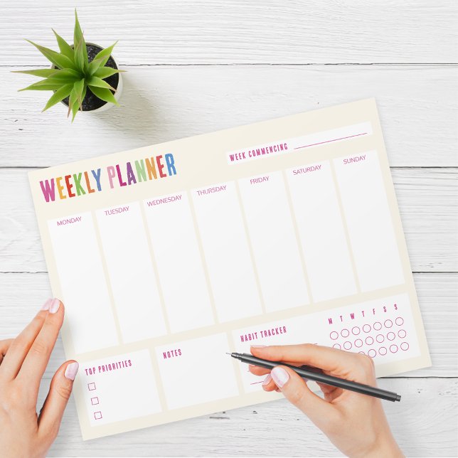 Planejador Semanal Colorido Bloco de Notas para Me (Criador carregado)