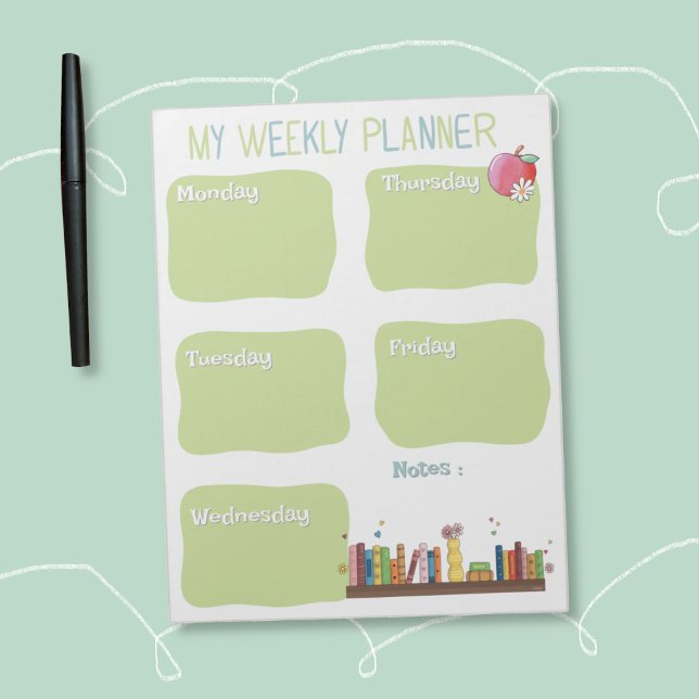 Planejador Semanal de Bloco de Notas para Amantes  (Books lovers weekly planner notepad .)
