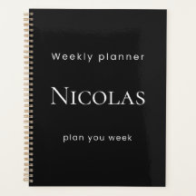 Planejador Semanal Preto Minimal Personalizado