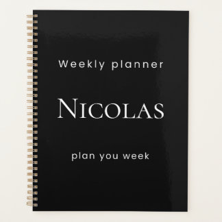 Planejador Semanal Preto Minimal Personalizado