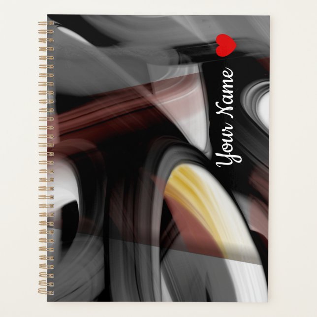 Planejador Tendência Arte Abstrata Preto Branco Em (Frente)