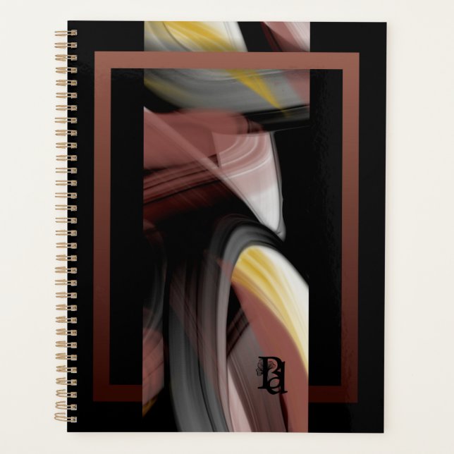 Planejador Tendência Arte Abstrata Preto Branco Em (Frente)