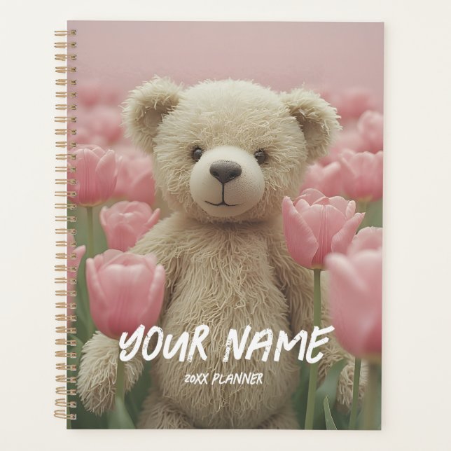 Planejador Urso de Pelúcia e Tulipa Rosa Planejame (Frente)