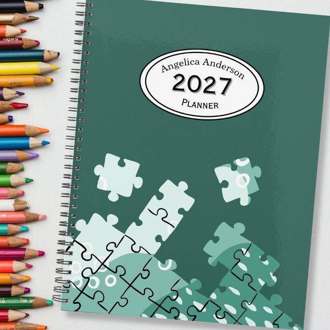 Planejador Verde Personalizado com Nome Ano Peças  (Criador carregado)