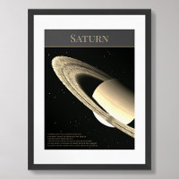 Planeta Saturno com anéis e fatos poster preto