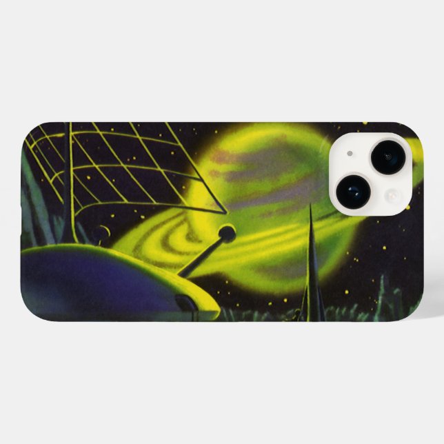 Planeta Verde Neon de Ficção Científica Vintage co (Verso (horizontal))