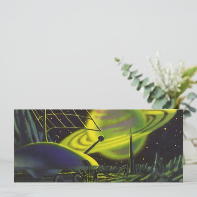 Planeta Verde Neon de Ficção Científica Vintage co (Em pé/Frente)
