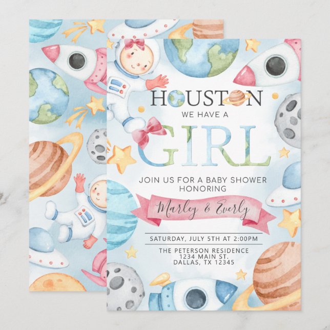 Planetas Espaciais Convite para Chá de fraldas Men (Frente/Verso)