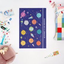 Planetas Espaciais Monograma Personalizado Azul Fo