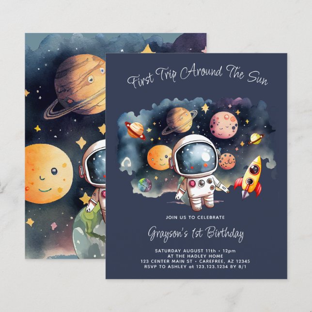 Planetas Externos do Orçamento Convite primeiro an (Frente/Verso)