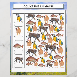 Planilha Matemática Contam Crianças de Animais e V
