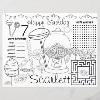 Planilhas de atividade em Candyland, placemats de 