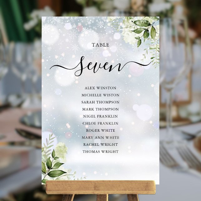 Plano de Assento Floral de Verdura de Inverno Núme (Winter Greenery Floral Seating Plan Table Number)