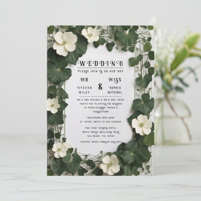 Plano de Mesa e Convites de Casamento Ivy Elegante (Em pé/Frente)