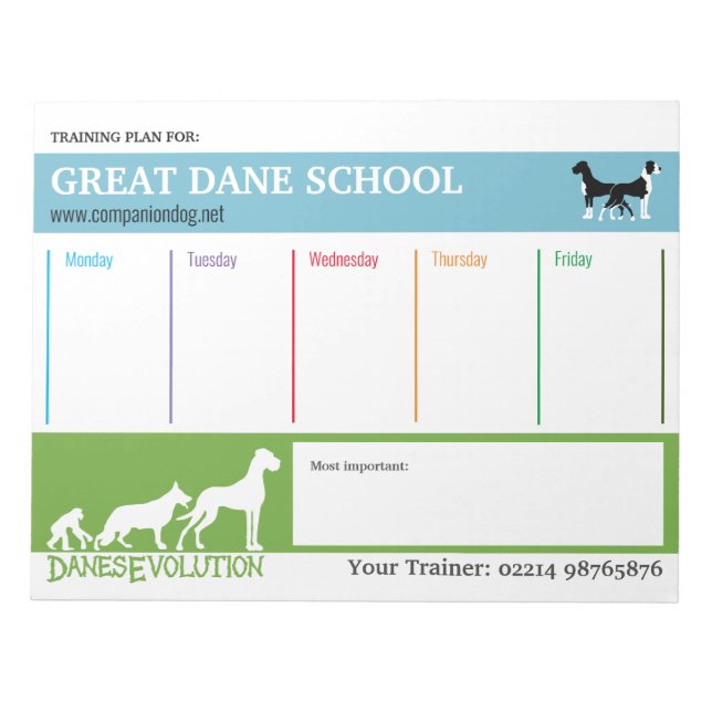 Plano de treinamento do Great Dane Bloco de notas (Frente)