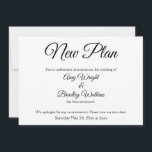 "Plano Novo" Anúncio de Casamento Adiado com Elegâ<br><div class="desc">Aqui está um cartão elegante e simples para notificar seus convidados caso seja necessário alterar a data do seu casamento. Use os campos do modelo para adicionar seus detalhes pessoais e tornar este design moderno e único. O fundo branco pode ser alterado para qualquer cor que você preferir. Todas as...</div>
