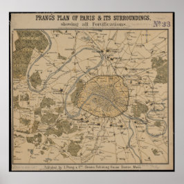 Planos Vintage de Paris, França, Impressão de Mapa