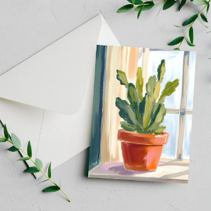 Planta Cacto Cartão de Aquarela Botânica Verde