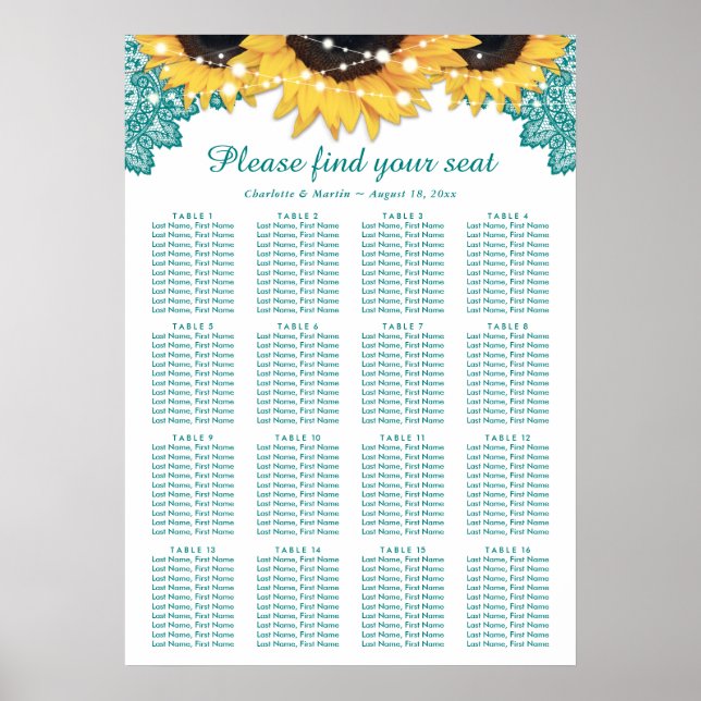 Planta de Casamento de Teal Sunflower 16 Poster (Frente)