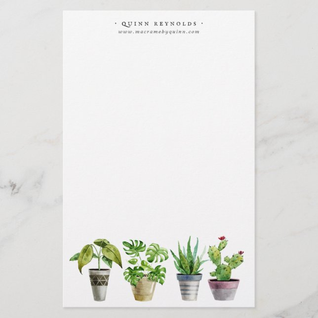 Planta em vaso com aquarela Boho | Papelaria com m (Frente)