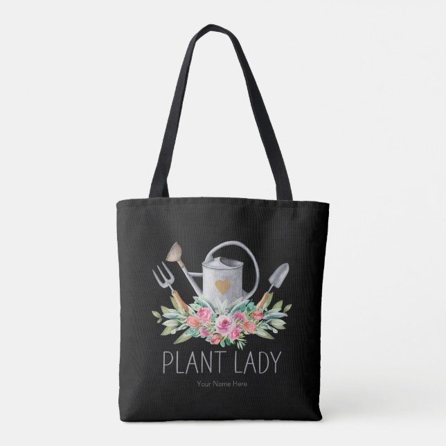 Planta Lady Boho Watercolor Gardener Humor Tote Ba (Verso)
