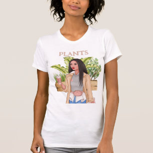 Planta Mulher Aquarela Plantas T-Shirt