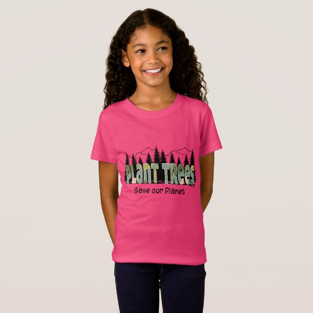 Plantações - Salve nosso planeta, T-Shirt rosa (Frente Completa)