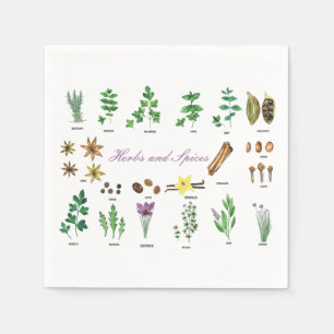 Plantas aromáticas e guardanapos de especiarias