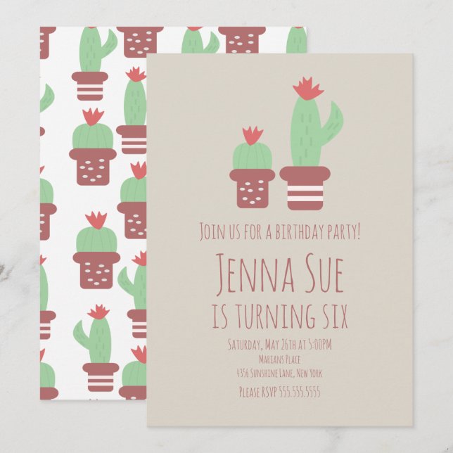 Plantas de Cacto Modernas em Vasos para Festa de A (Frente/Verso)