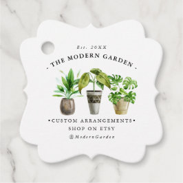 Plantas em Vasos em Aquarela | Etiqueta de Negócio