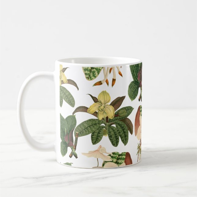 Plantas exóticas, padrão botânico, caneca de café (Esquerda)