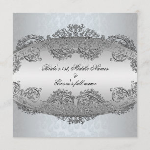 Platinum Silver Damask frame Convites de Casamento