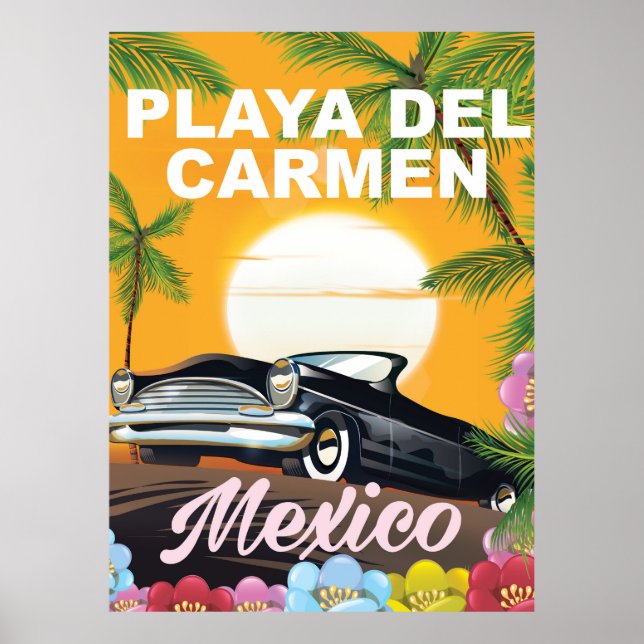 Playa del Carmen poster de viagens de carro mexica (Frente)