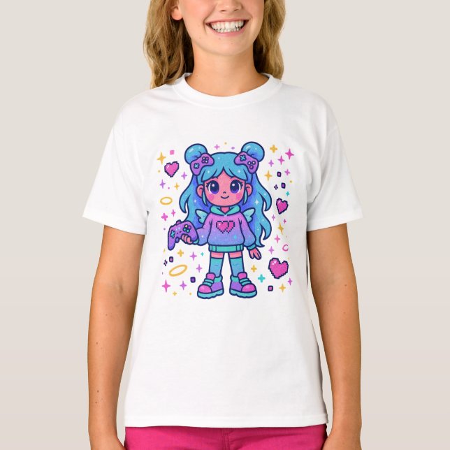 Playera Kawaii Blue Gamer – Cute Magical T-shirt (Frente)