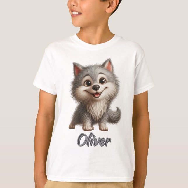 Playful Baby Wolf - T-Shirt Personalizável Para Cr (Frente)