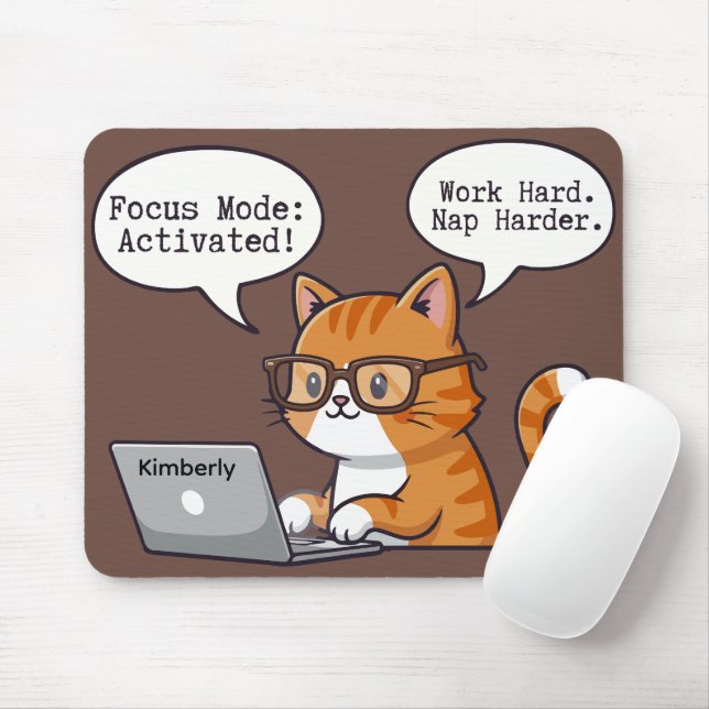 Playful Cat Design Custom Name Mouse Pad (Com mouse)